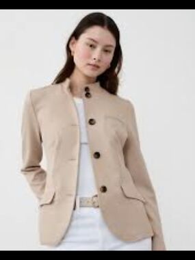Banana Republic Beige Stand-Collar Button Blazer